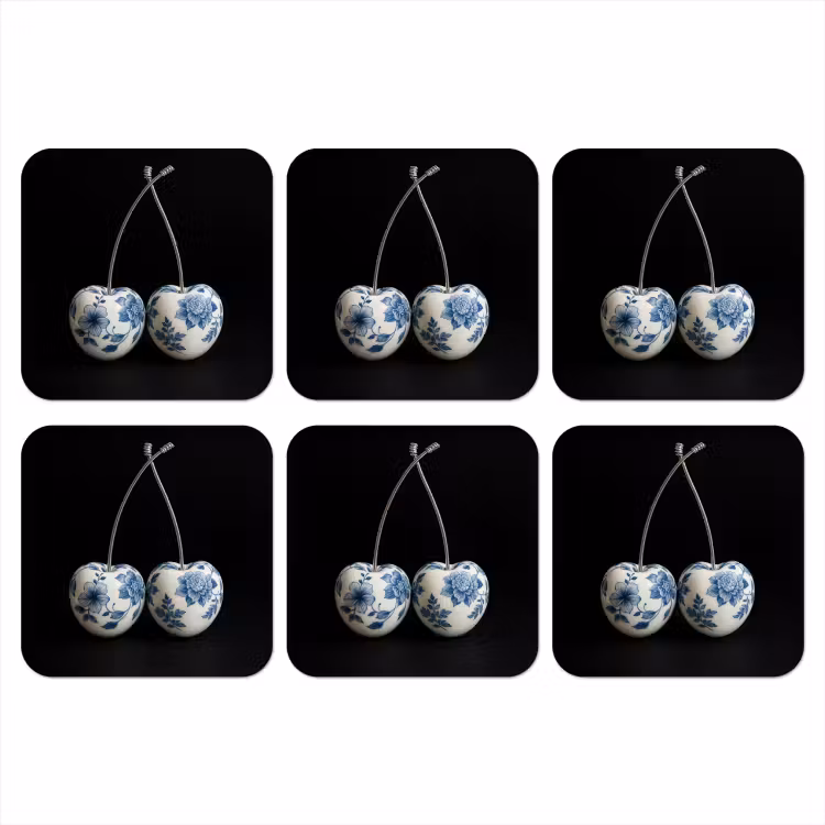 Kersen - Delfts blauw - Fruit onderzetter kurk middel -3d