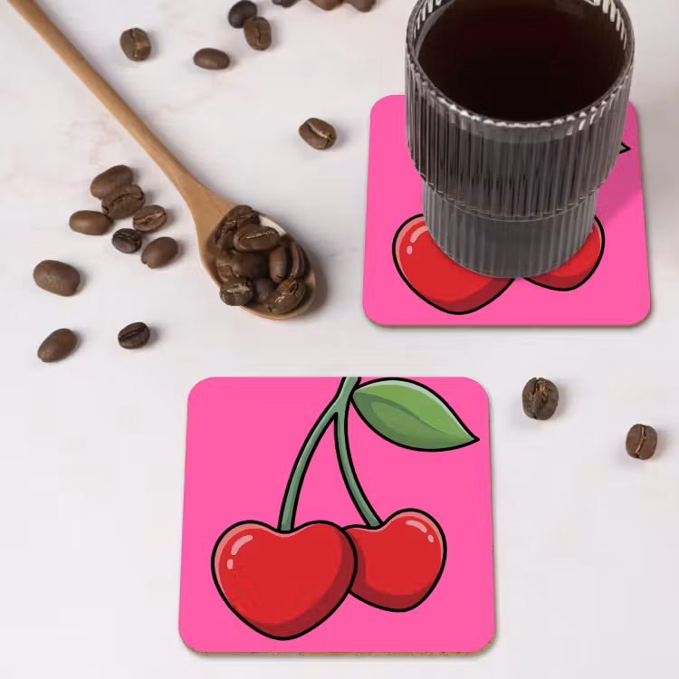 Kers - Roze - Fruit onderzetter kurk middel -sfeer2