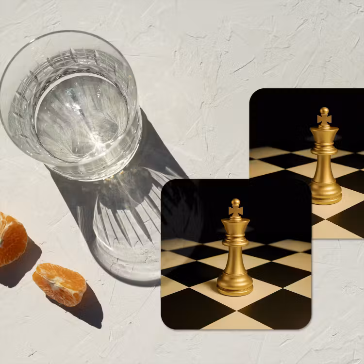 Schaakstuk - Koning - Schaakbord - Geblokt onderzetter kurk middel -sfeer4