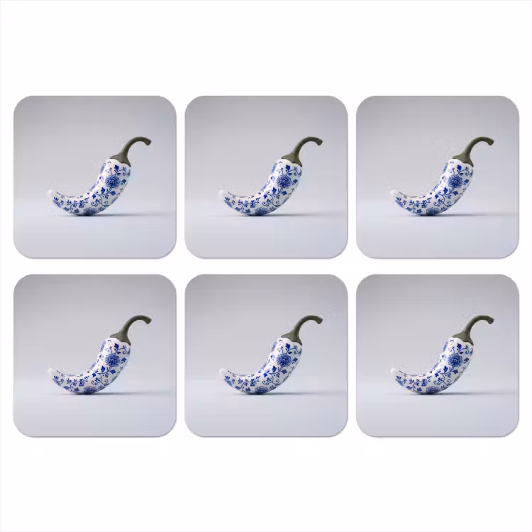 Chilipeper - Keramiek - Blauw onderzetter kurk middel -3d