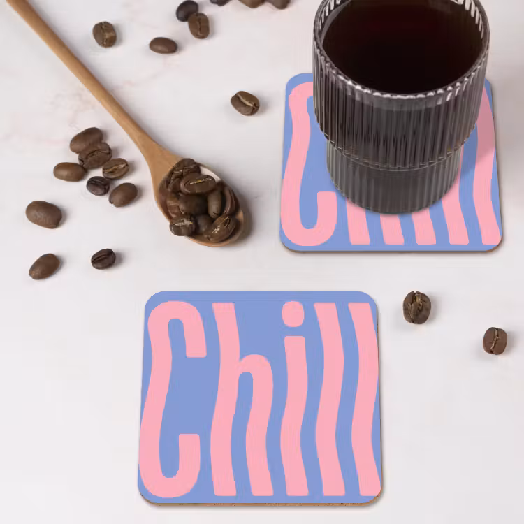 Chill - Roze - Blauw - Golvend onderzetter kurk middel -sfeer2