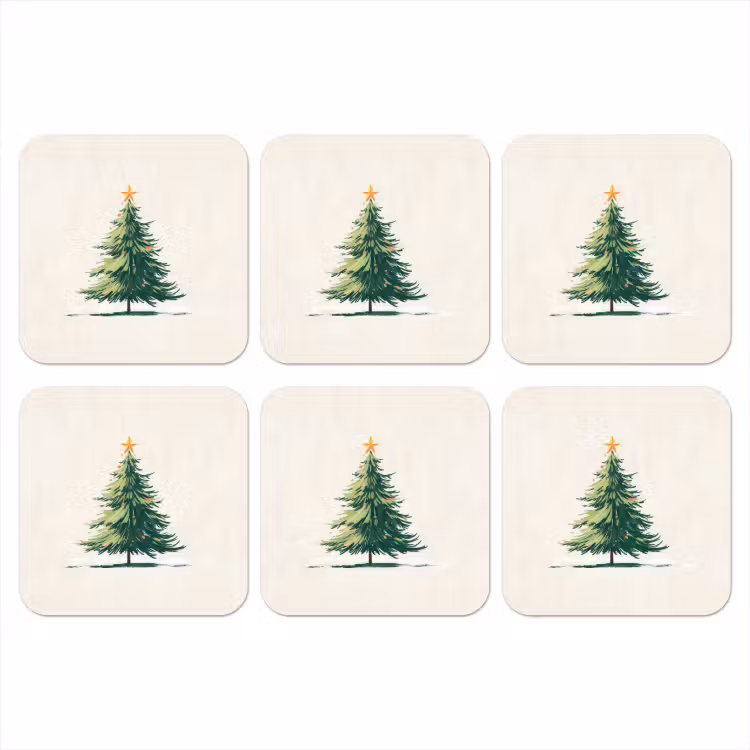 Kerstboom - Illustratie - Ster - Sneeuw onderzetter kurk middel -3d