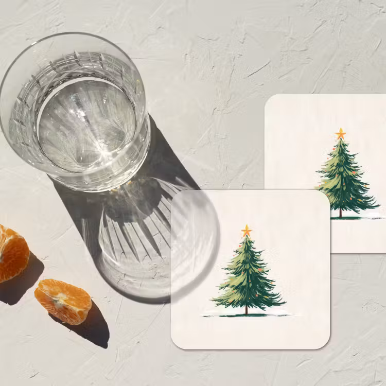 Kerstboom - Illustratie - Ster - Sneeuw onderzetter kurk middel -sfeer4