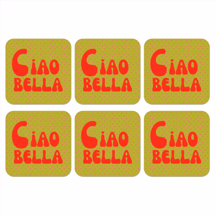 Ciao bella - Rood - Groen - Stippen onderzetter kurk middel -3d
