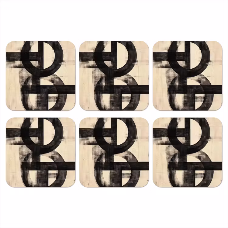 Cirkels - Balken - Zwart - Abstract onderzetter kurk middel -3d