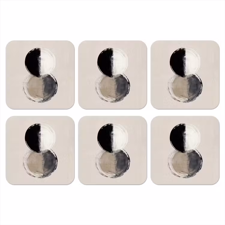Cirkels - Strepen - Minimalistisch - Zwart onderzetter kurk middel -3d