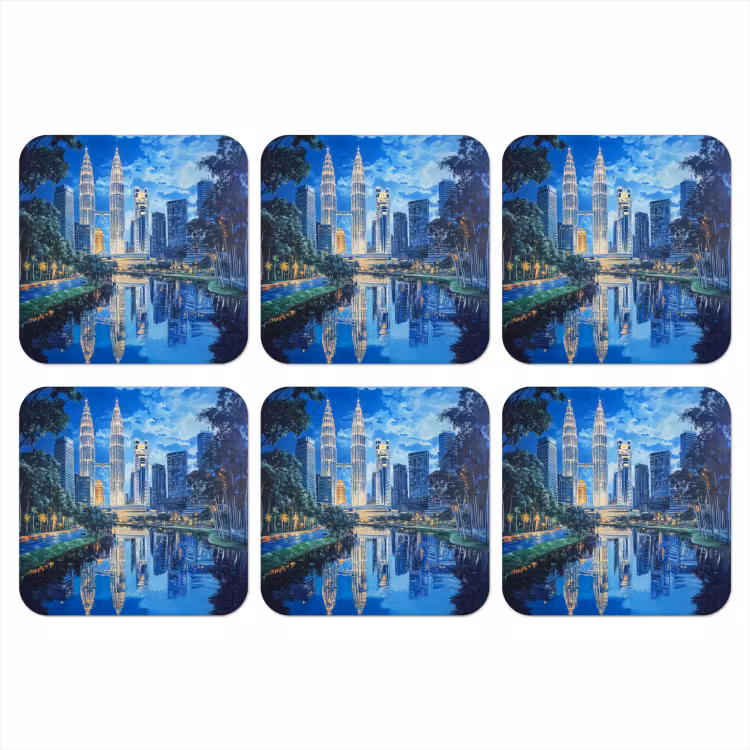 Stad Kuala Lumpur - Skyline - Wolkenkrabbers - Water onderzetter kurk middel -3d