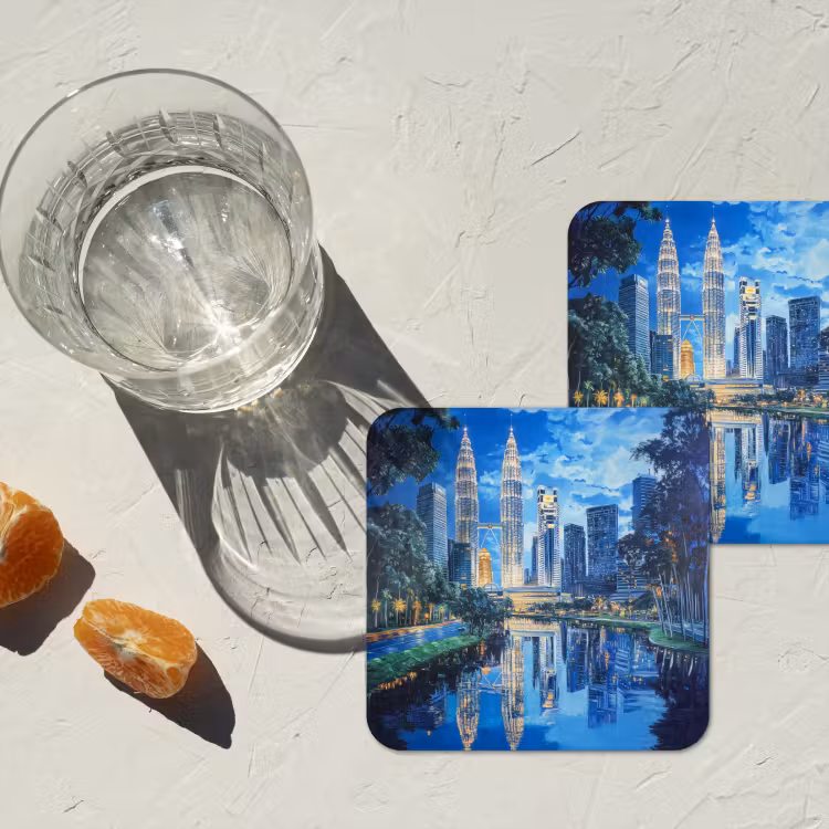Stad Kuala Lumpur - Skyline - Wolkenkrabbers - Water onderzetter kurk middel -sfeer4