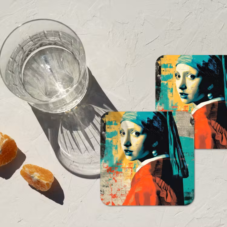 Klassiek - Pareloorbel - Streetartstijl - Kleurrijk onderzetter kurk middel -sfeer4