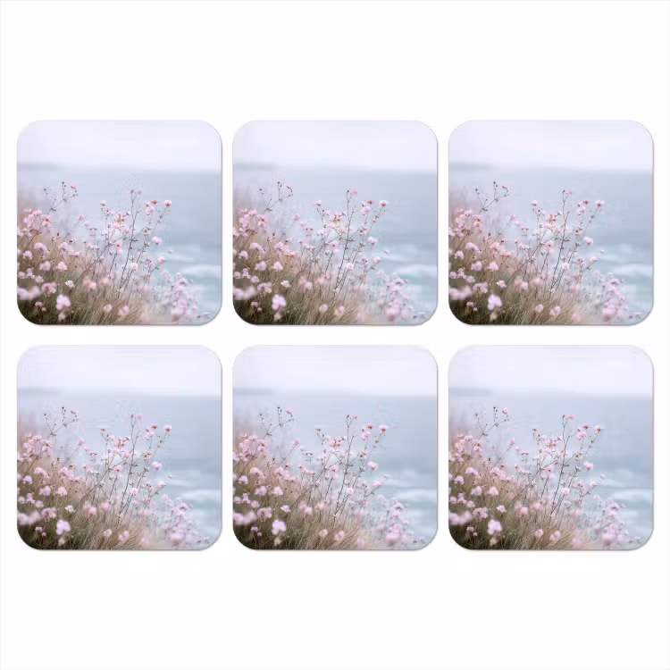 Klif - Bloemen - Zee - Roze onderzetter kurk middel -3d