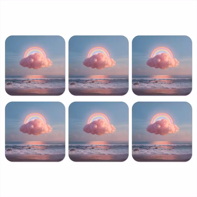 Wolk - Regenboog - Zee onderzetter kurk middel -3d