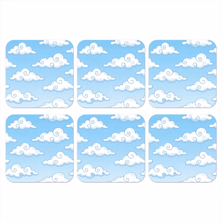 Wolk - Lucht - Cartoon - Blauw - Wit onderzetter kurk middel -3d
