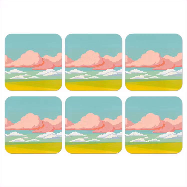 Wolken - Roze - Natuur - Modern - Pastel onderzetter kurk middel -3d