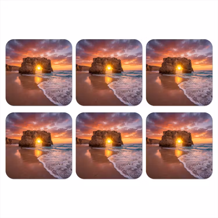 Kust - Rots - Zonsondergang - Zee - Natuur onderzetter kurk middel -3d