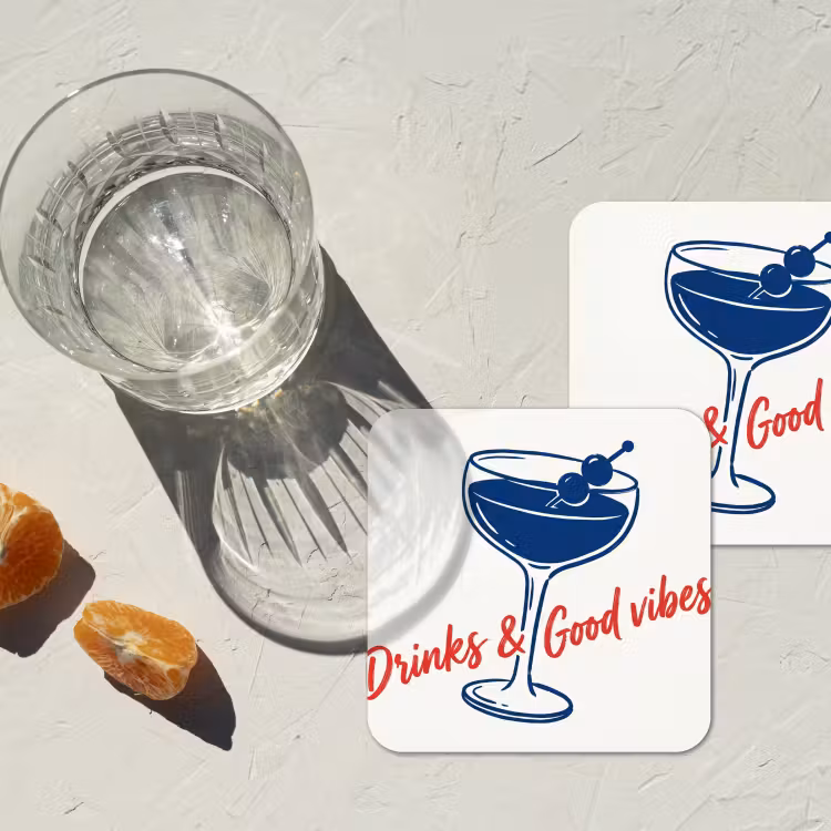 Cocktail - Glas - Illustratie - Blauw - Wit onderzetter kurk middel -sfeer4