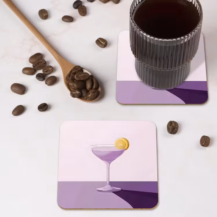 Cocktail - Paars - Minimalistisch - Citroen onderzetter kurk middel -sfeer2