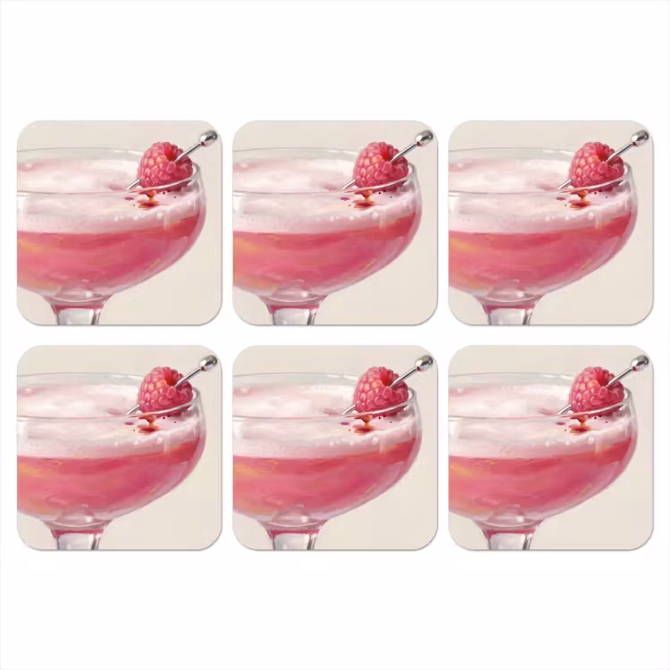 Cocktail - Framboos - Drank - Modern - Roze onderzetter kurk middel -3d