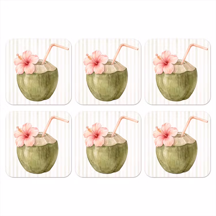 Kokosnoot - Drank - Tropisch - Illustratie - Zomer onderzetter kurk middel -3d