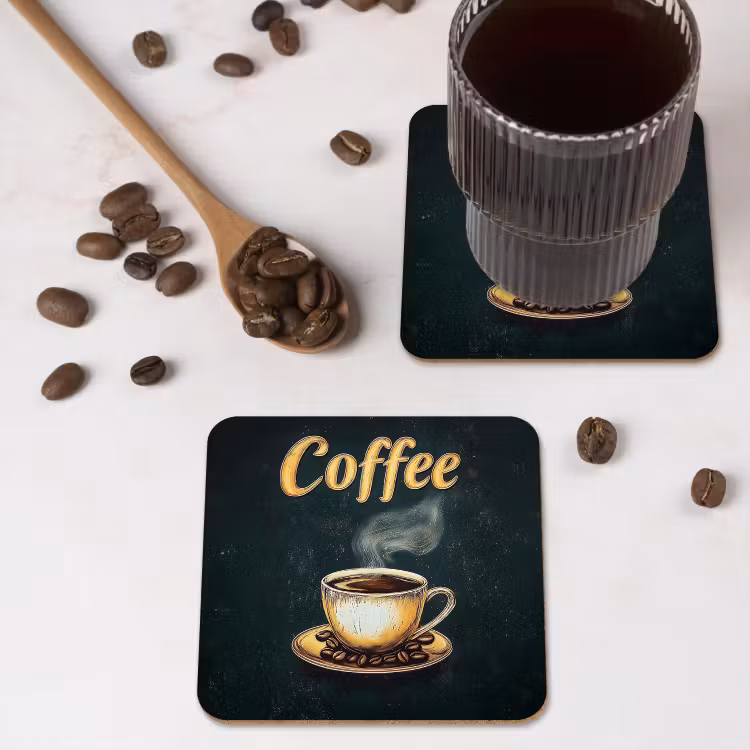Koffie - Schotel - Koffiebonen - Retro onderzetter kurk middel -sfeer2