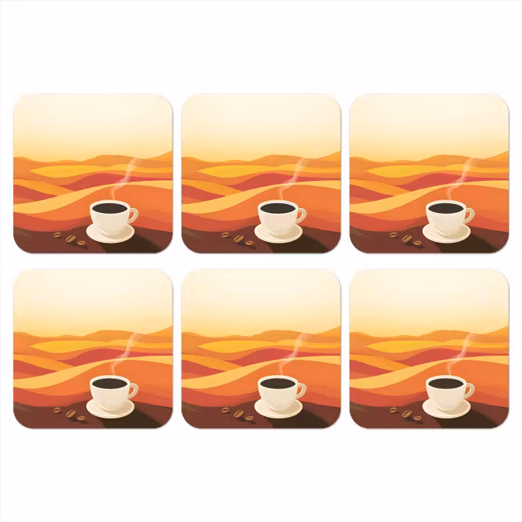Koffie - Landschap - Oranje - Koffiebonen onderzetter kurk middel -3d