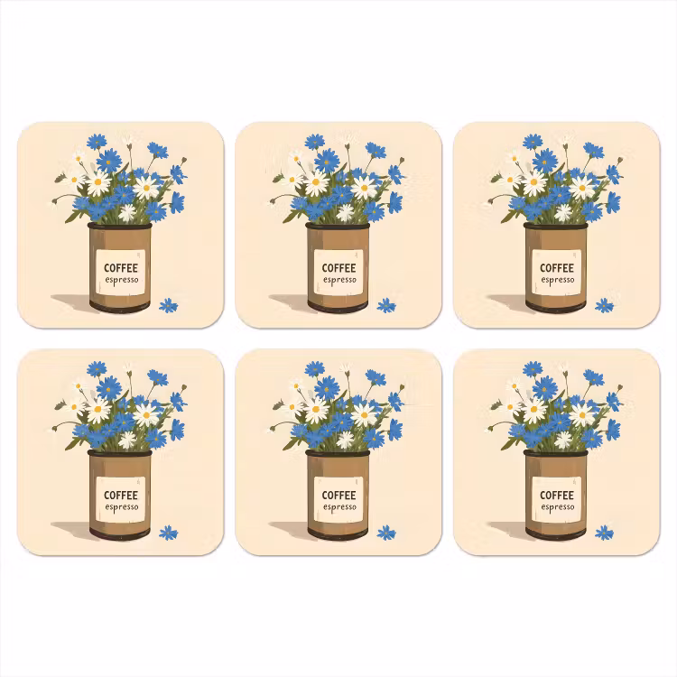 Coffee - Blik - Minimalistisch - Bloemen onderzetter kurk middel -3d