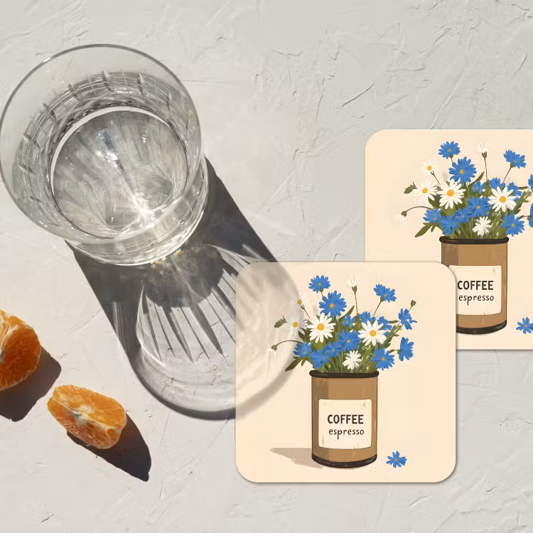Coffee - Blik - Minimalistisch - Bloemen onderzetter kurk middel -sfeer4