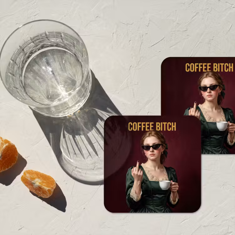 Koffie - Vrouw - Middelvinger onderzetter kurk middel -sfeer4