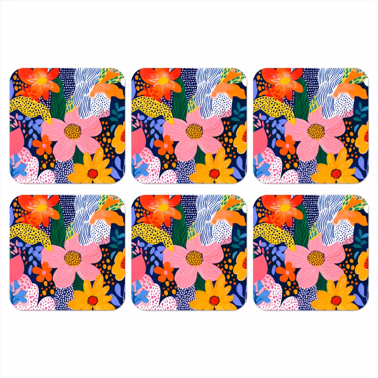 Kleurrijk - Bloemen - Abstract - Stippen onderzetter kurk middel -3d