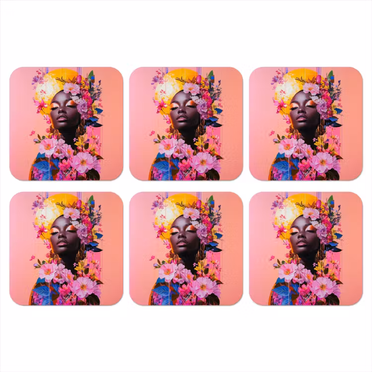 Kleurrijk - Bloemen - Vrouw - Zon onderzetter kurk middel -3d