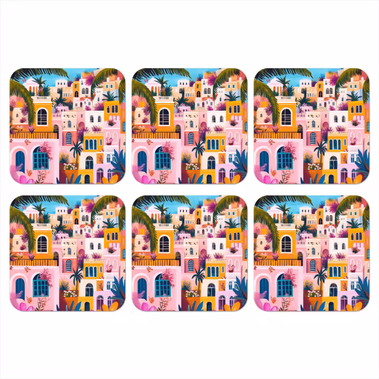 Kleurrijk - Roze - Oranje - Geel - Bloemen onderzetter kurk middel -3d