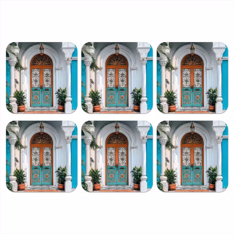 Zuilen - Sierlijke - Deur - Blauw onderzetter kurk middel -3d