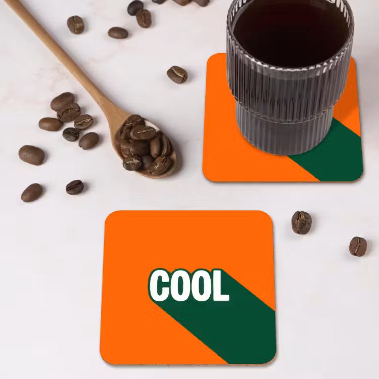 Cool - Oranje - Groen onderzetter kurk middel -sfeer2