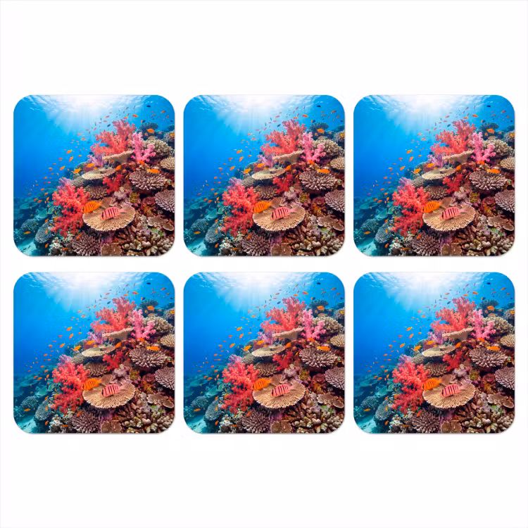 Koraalrif - Vissen - Onderwater - Tropisch - Rood onderzetter kurk middel -3d
