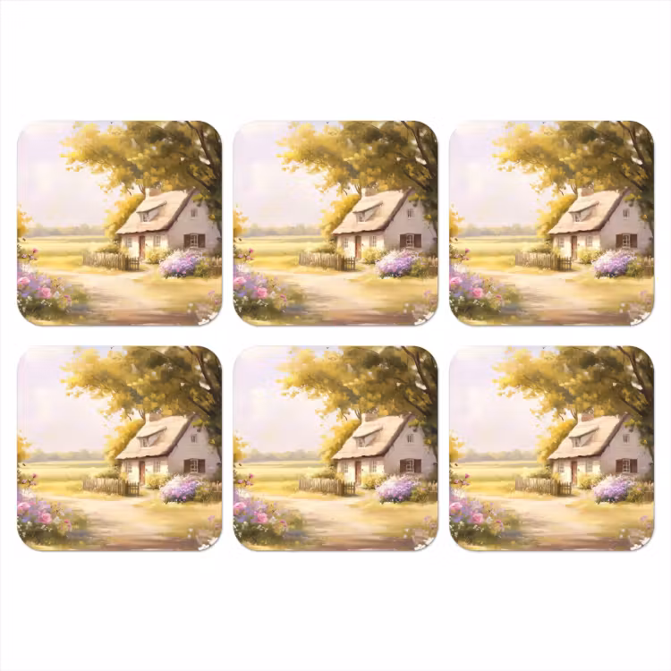 Huisje - Hout - Bloemen onderzetter kurk middel -3d
