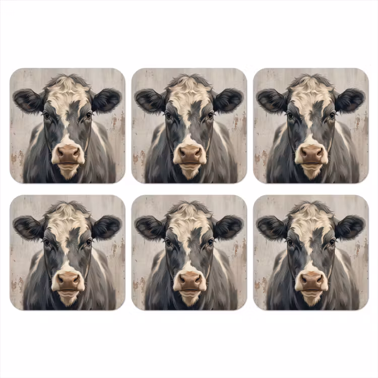 Koe - Portret - Dieren - Modern onderzetter kurk middel -3d
