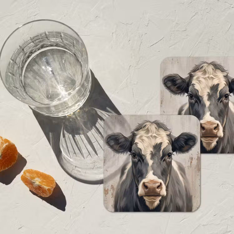 Koe - Portret - Dieren - Modern onderzetter kurk middel -sfeer4