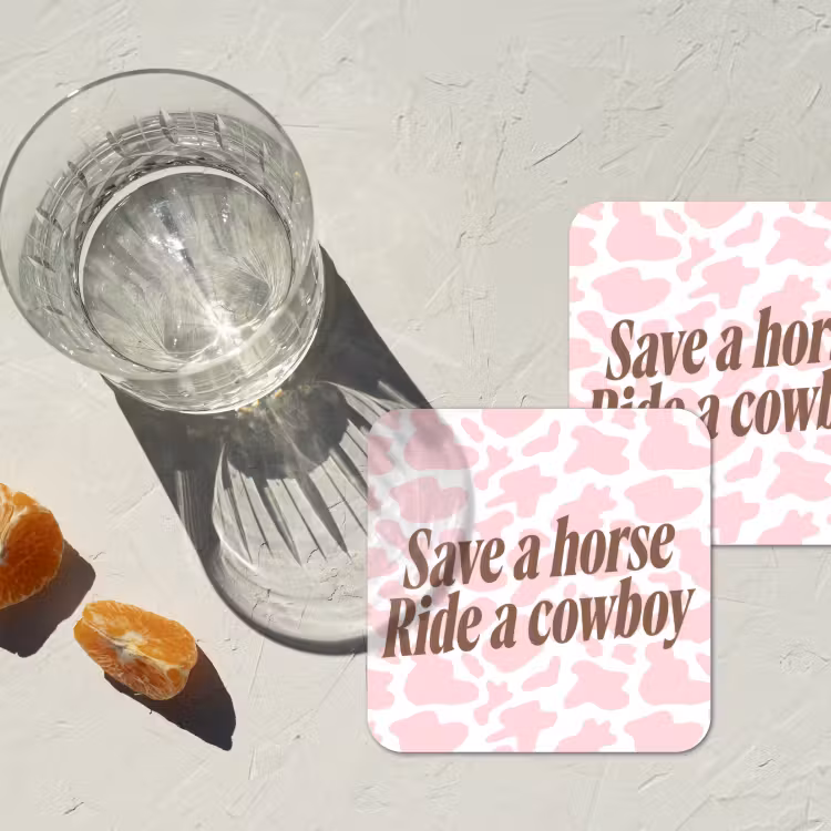 Koeienprint - Roze - Cowboy - Horse onderzetter kurk middel -sfeer4