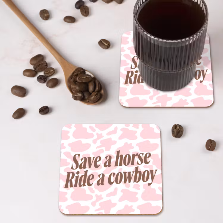 Koeienprint - Roze - Cowboy - Horse onderzetter kurk middel -sfeer2