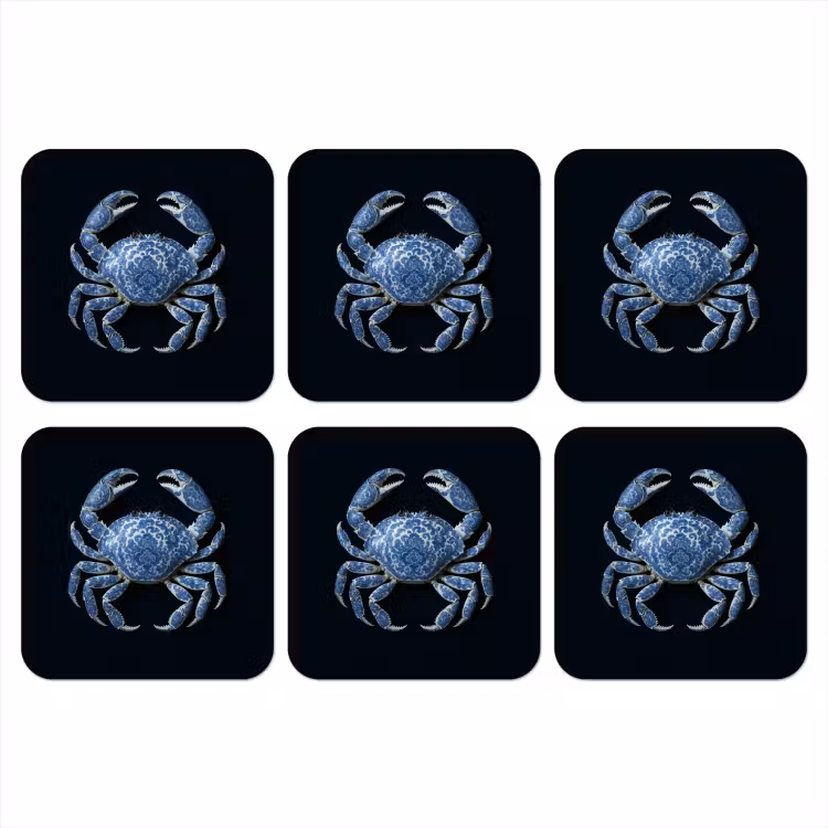 Krab - Delfts blauw - Dieren onderzetter kurk middel -3d
