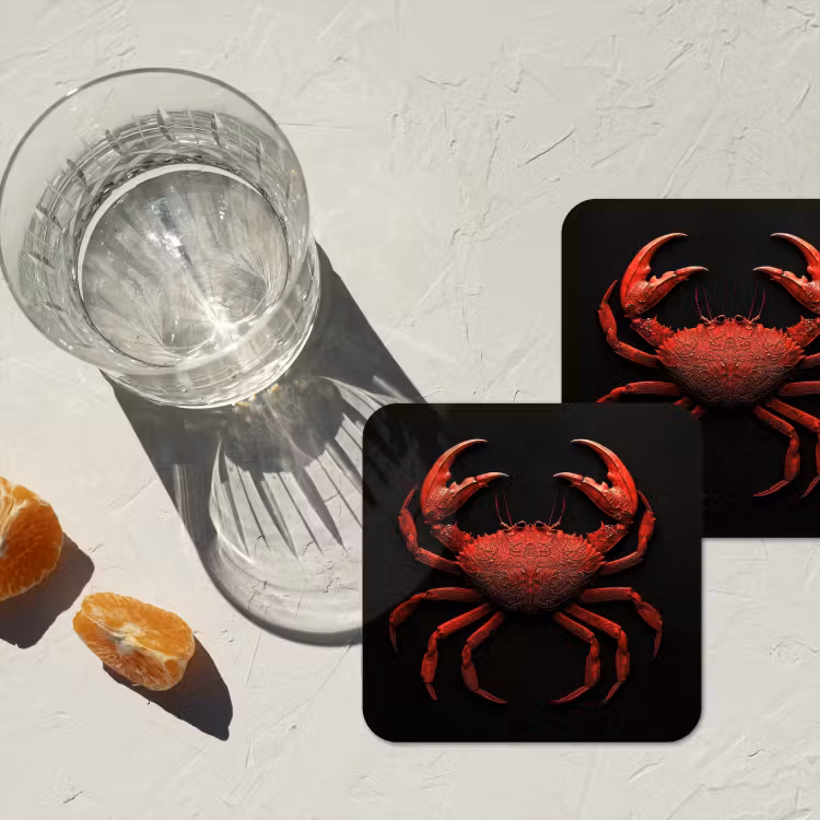 Krab - Rood - Vissen - Schaaldieren onderzetter kurk middel -sfeer4