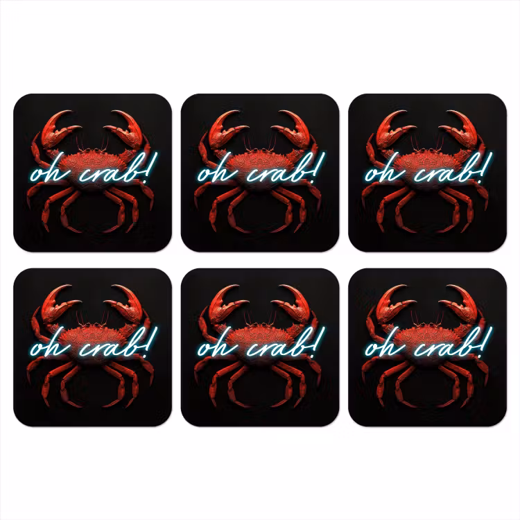Krab - Rood - Neon - Quote onderzetter kurk middel -3d
