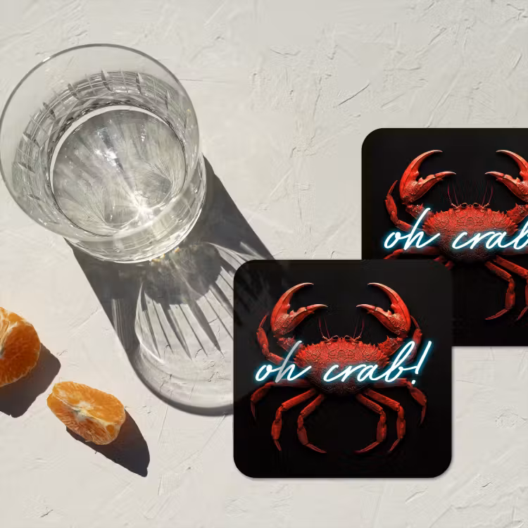 Krab - Rood - Neon - Quote onderzetter kurk middel -sfeer4