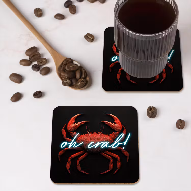 Krab - Rood - Neon - Quote onderzetter kurk middel -sfeer2