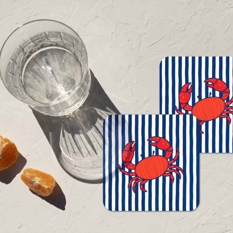 Krab - Strepen - Zeeleven - Illustratie - Rood onderzetter kurk middel -sfeer4