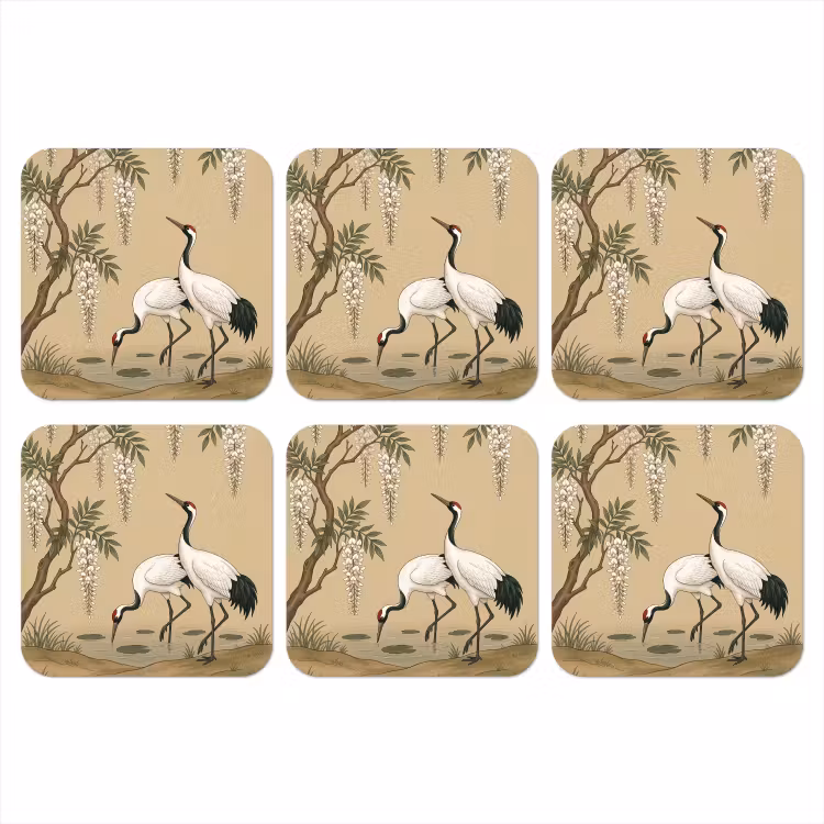 Kraanvogels - Water - Beige onderzetter kurk middel -3d