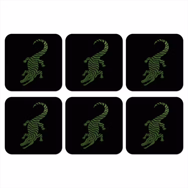 Krokodil - Groen - Tijgerachtig - Strepen onderzetter kurk middel -3d