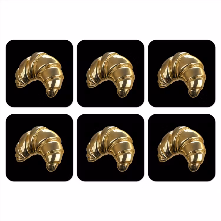 Croissant - Brood - Goud - Zwart onderzetter kurk middel -3d