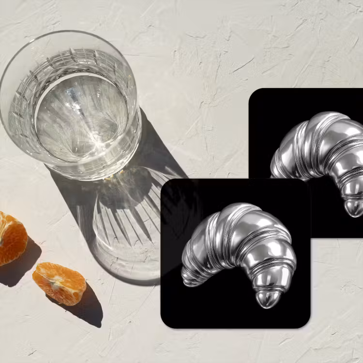 Croissant - Metaal - Zilver onderzetter kurk middel -sfeer4