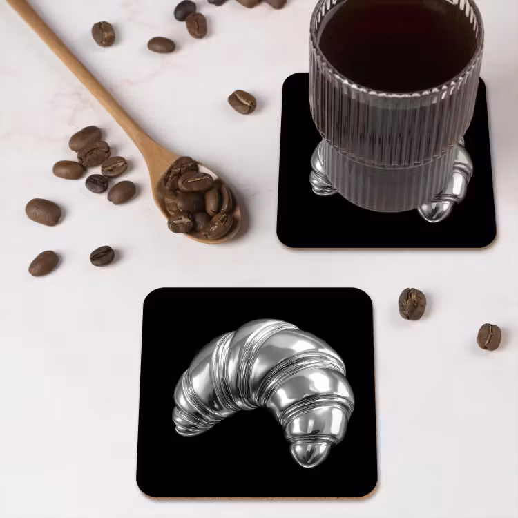 Croissant - Metaal - Zilver onderzetter kurk middel -sfeer2