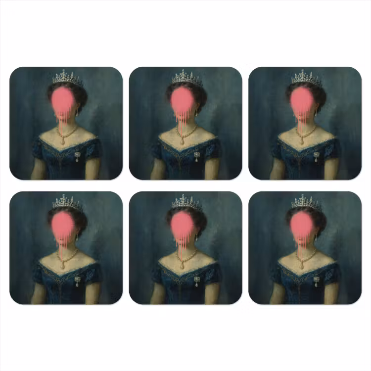 Kroon - Roze druipend verf - Portret onderzetter kurk middel -3d